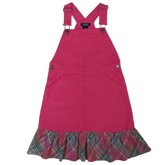 Chaps Dresses Chaps Denim Overall Plaid Ruffled Hem Jumper
